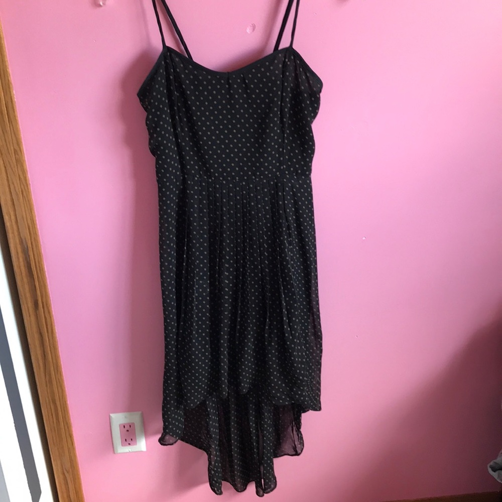 Black with tan polka dots chiffon high low dress
